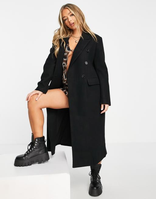 4th & Reckless double breasted coat in black | ASOS