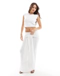 [4th & Reckless] 4th & Reckless double layered slinky drape tie waist maxi skirt in white (Part of a set) 6 WHITE