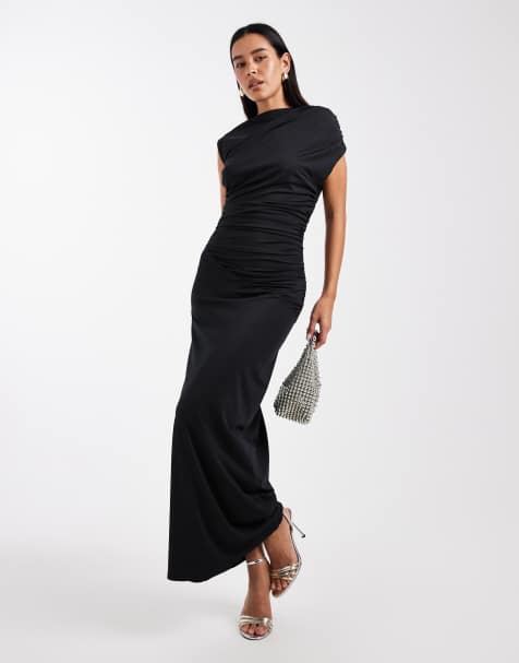 4th & Reckless double layered slinky drape waist detail high neck sleeveless maxi dress in black - view 1