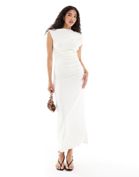 4th & Reckless double layered slinky drape waist detail high neck sleeveless maxi dress in cream - view 1
