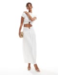 [4th & Reckless] 4th & Reckless double layered slinky gold hardware detail dropped waist maxi skirt in white (part of a set) 6 WHITE