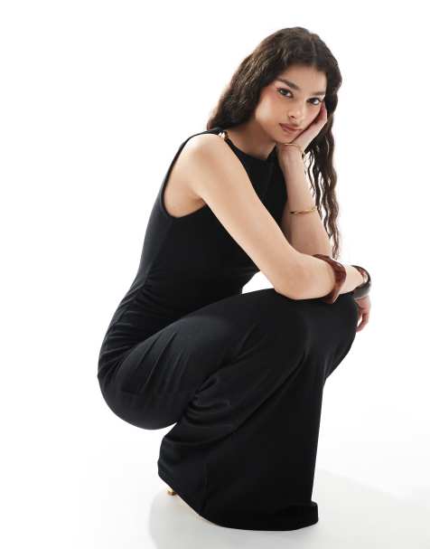 4th & Reckless double layered slinky gold hardware detail off shoulder drape detail maxi dress in black - view 1