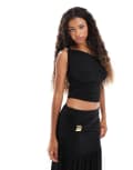 [4th & Reckless] 4th & Reckless double layered slinky hardware detail one shoulder top in black (part of a set) 6 BLACK