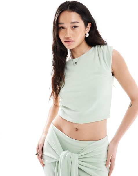 4th & Reckless double layered slinky structured sleeveless top co-ord in sage - view 1