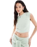 [4th & Reckless] 4th & Reckless double layered slinky structured sleeveless top in sage (part of a set)-Green 6 Sage