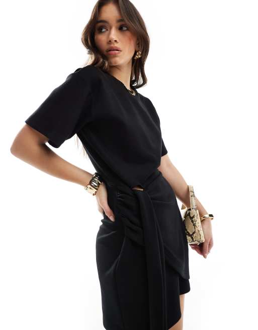 4th & Reckless drape detail mini dress in black | ASOS