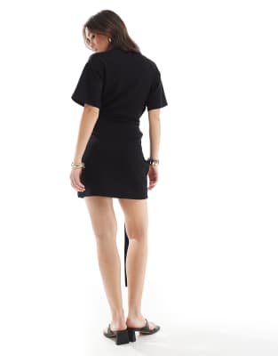 4th & Reckless drape detail mini dress in black