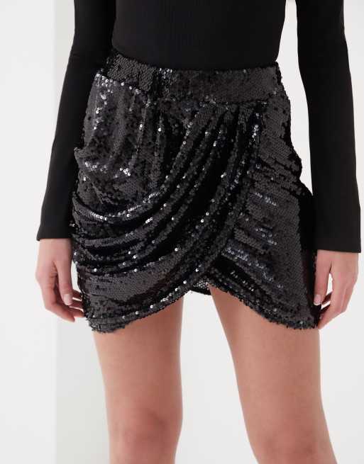 Black sequin shop bow mini skirt