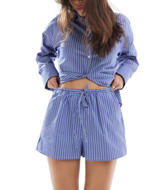 4th & Reckless drawstring shorts co-ord in blue stripe - view 1