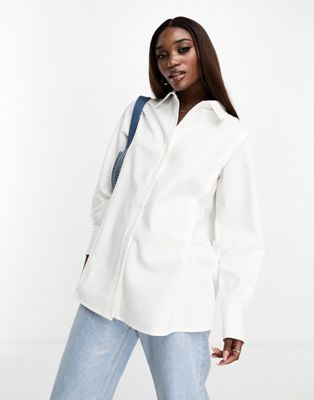 Shop 4th & Reckless Dropped Shoulder Front Pleat Shirt In White