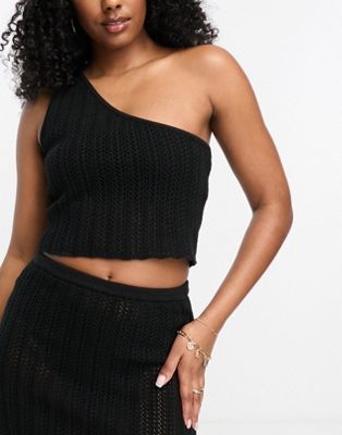 4th & Reckless dune crochet one shoulder beach crop top co-ord in black - ASOS Price Checker