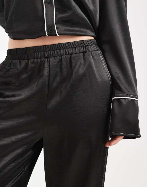 4th & Reckless elasticated waist contrast trim wide leg pants in black (Part of a set), 4 of 5