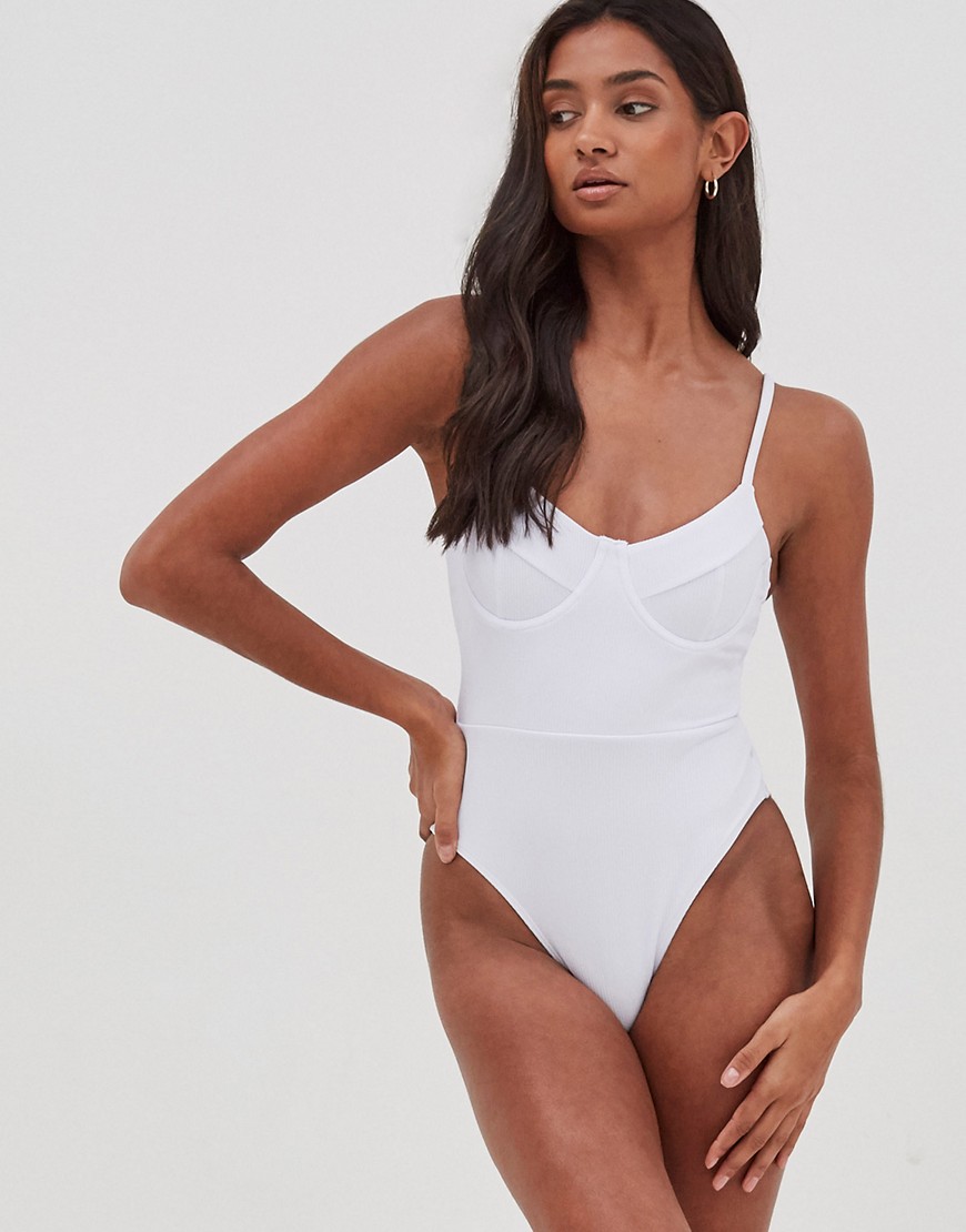 4th & Reckless Elba rib swimsuit in white