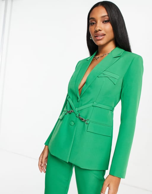 4th & Reckless - Elegante blazer met overslag aan de voorkant in groen, deel van co-ord set, 3 van 4