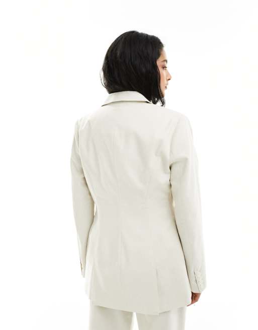 4th & Reckless - Elegante getailleerde blazer van linnen in crème, deel van co-ord set, 3 van 4