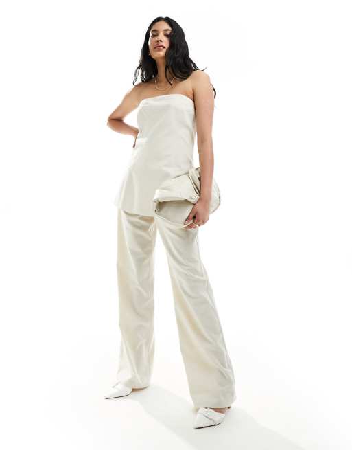 4th & Reckless – Elegante Hose aus Leinen in Creme mit weitem Bein, Kombiteil