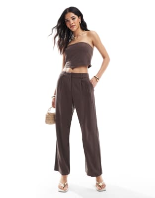 4th & Reckless - Elegante Hose aus Leinen-Mix in Braun mit weitem Bein, Kombiteil