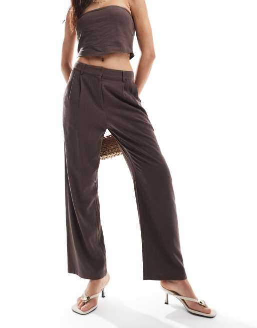 4th & Reckless – Elegante Hose aus Leinen-Mix in Braun mit weitem Bein, Kombiteil, 2 von 5