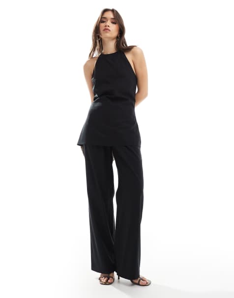 4th & Reckless – Elegante Hose aus Leinenmix in Schwarz mit weitem Bein, Kombiteil - view 1