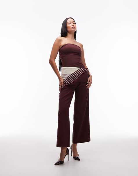 4th & Reckless – Elegante Hose in Burgunderrot mit weitem Bein und Bundfalten, Kombiteil - view 1