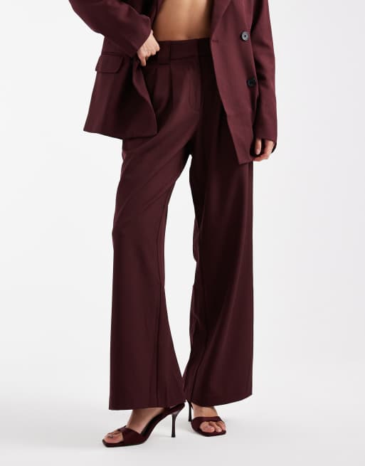 4th & Reckless – Elegante Hose in Burgunderrot mit weitem Bein und Bundfalten, Kombiteil, 3 von 5