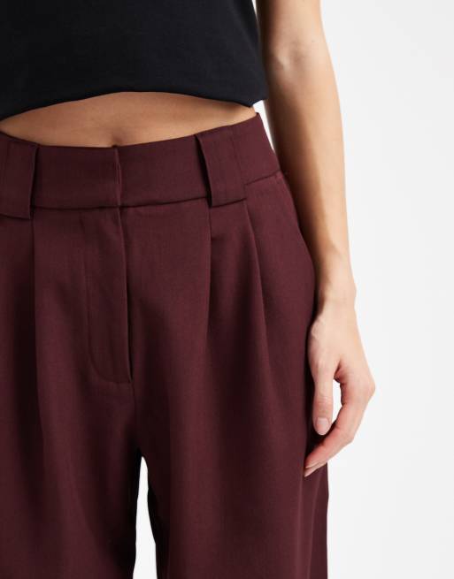 4th & Reckless – Elegante Hose in Burgunderrot mit weitem Bein und Bundfalten, Kombiteil, 4 von 5