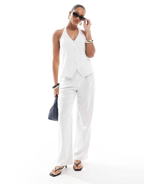 4th & Reckless – Elegante Hose in Weiß mit Nadelstreifen und weitem Schnitt, Kombiteil - view 1