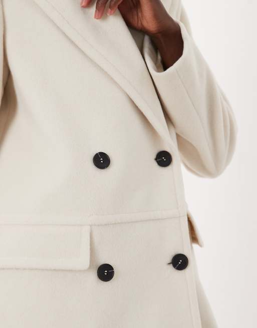 4th & Reckless - Elegante lange double breasted jas met wollook en structuur in crème, 2 van 4