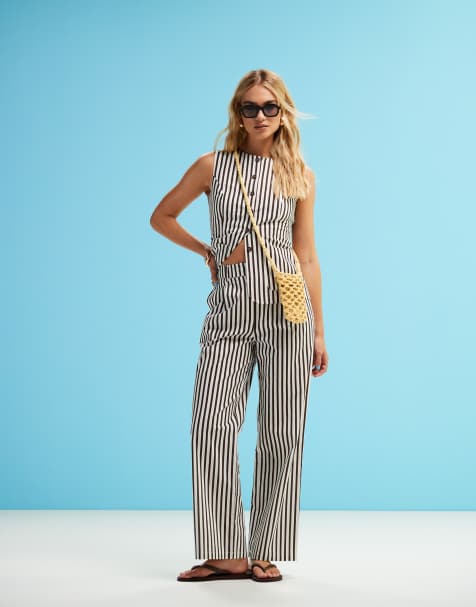 4th & Reckless – Elegantes Set mit braunen Streifen, aus Weste mit Knopfleiste und gerade geschnittener Hose - view 1