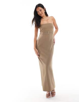 4th & Reckless - Elegantes trägerloses Maxikleid in Khaki mit Schnallendetail-Grün