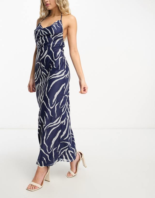 4th & Reckless elli sheer maxi dress in navy zebra print