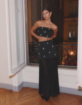 4th & Reckless 4th & Reckless embellished bandeau crop top co-ord in black