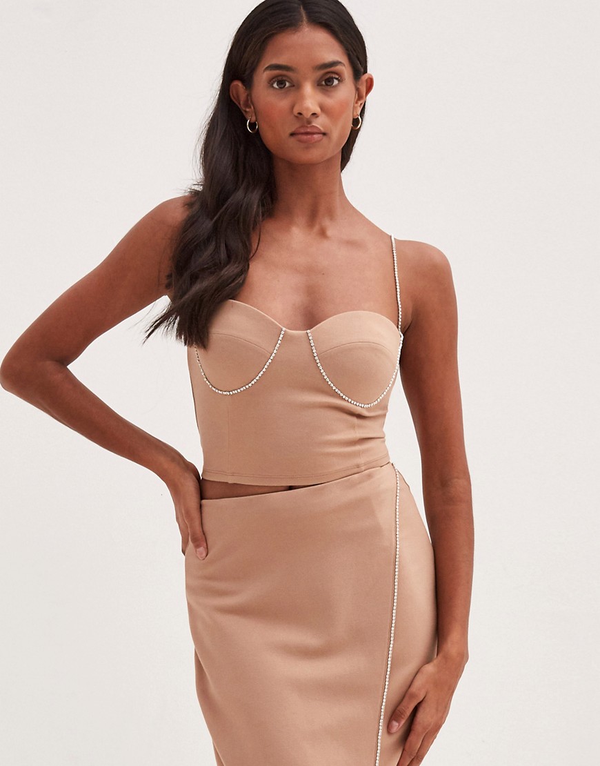 4th & Reckless embellished corset in camel-Brown
