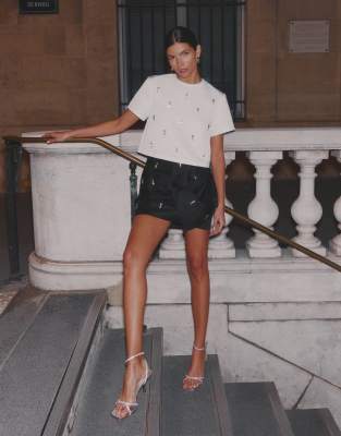 4th & Reckless 4th & Reckless embellished cropped t-shirt co-ord in white