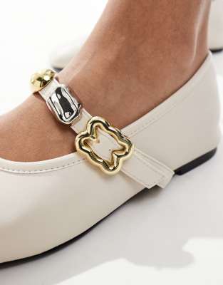 4th & Reckless Embellished Strap Faux Leather Ballet Flats In White