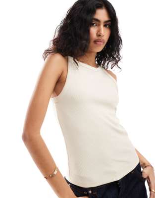 4th & Reckless 4th & Reckless embroidered logo racerneck vest top in beige-Neutral