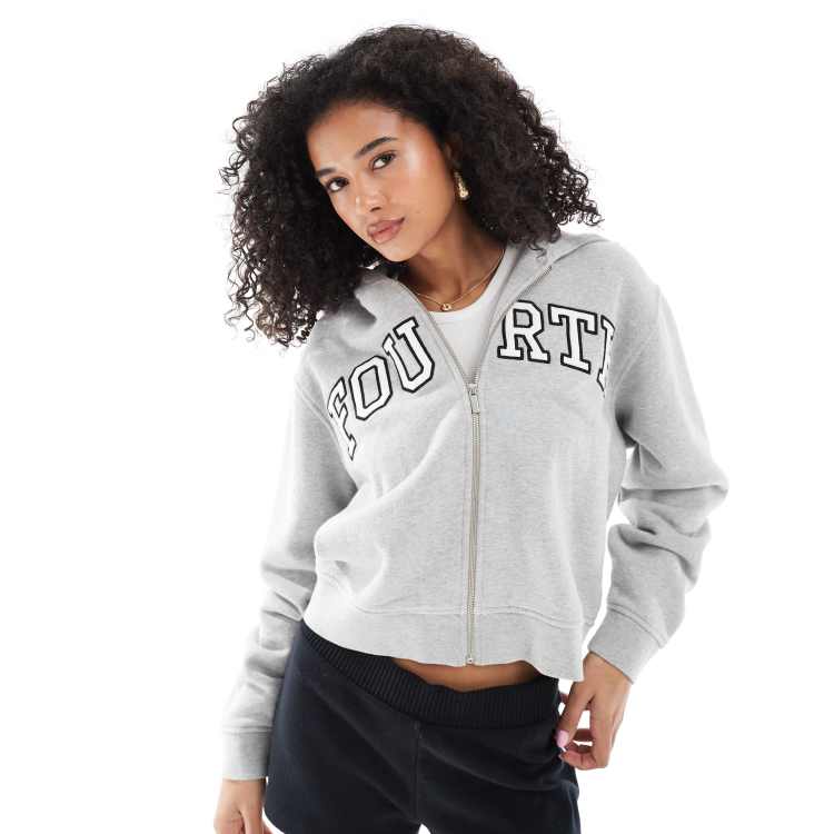 4th & Reckless embroidered logo zip up hoodie in gray | ASOS