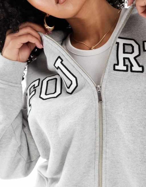rii•*¨*•.¸♬︎ 4th & Reckless embroidered logo zip up hoodie in gray | ASOS