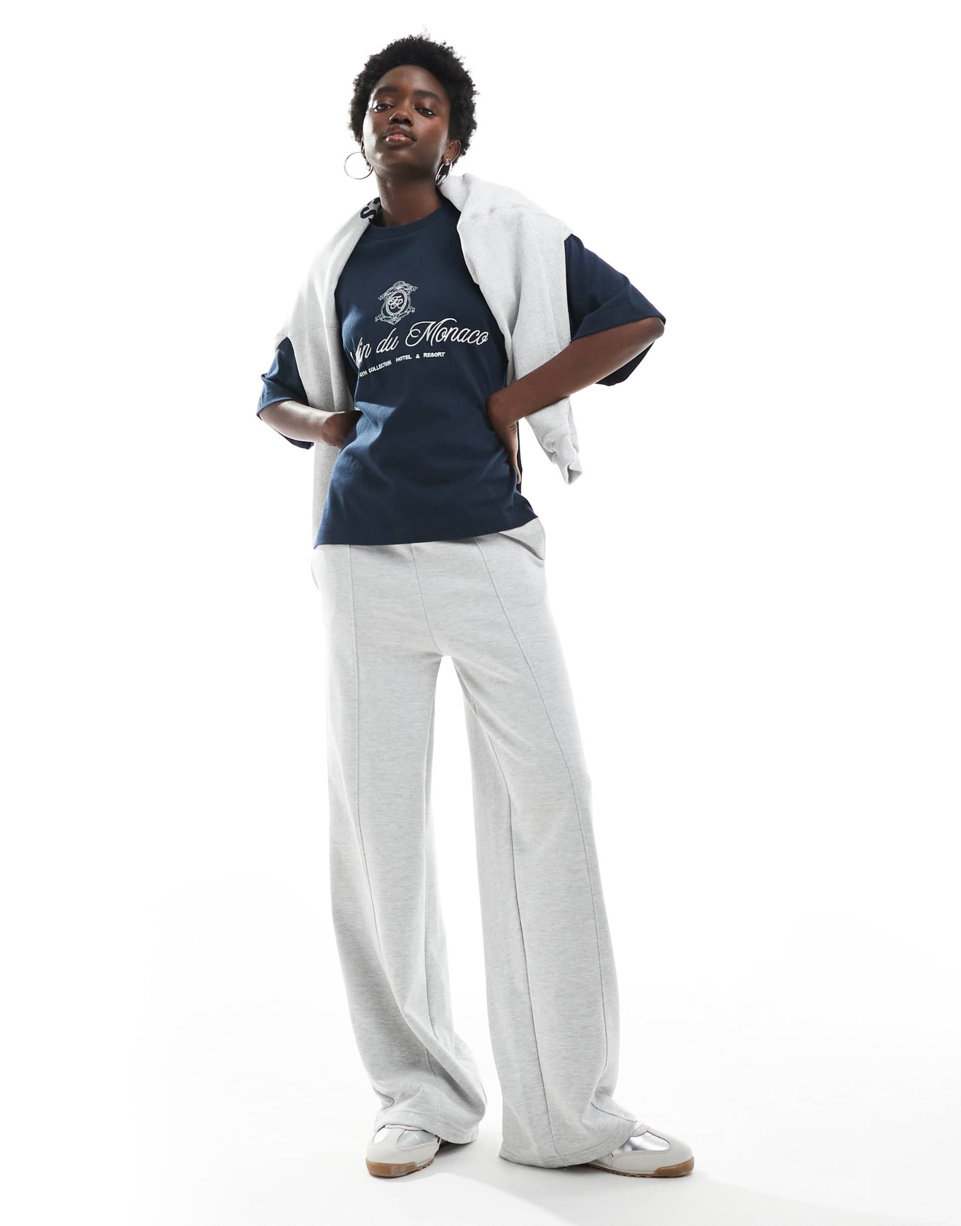 4th & reckless embroidered script logo oversized t-shirt in navy