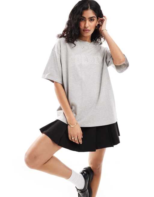 4th & Reckless embroidered soleil logo oversized t-shirt in gray