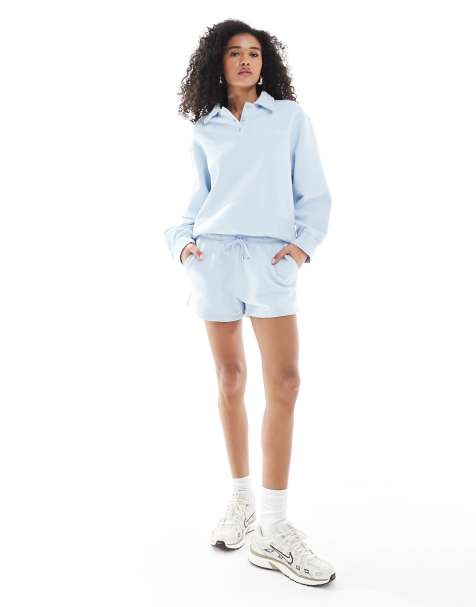 4th & Reckless embroidered sweat shorts and logo sweatshirt set in blue - view 1