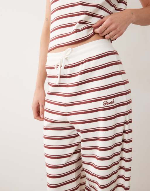 4th & Reckless ensemble 2 pièces pantalon large côtelé à taille à cordon de serrage, rayé crème et rouille, 2 de 5