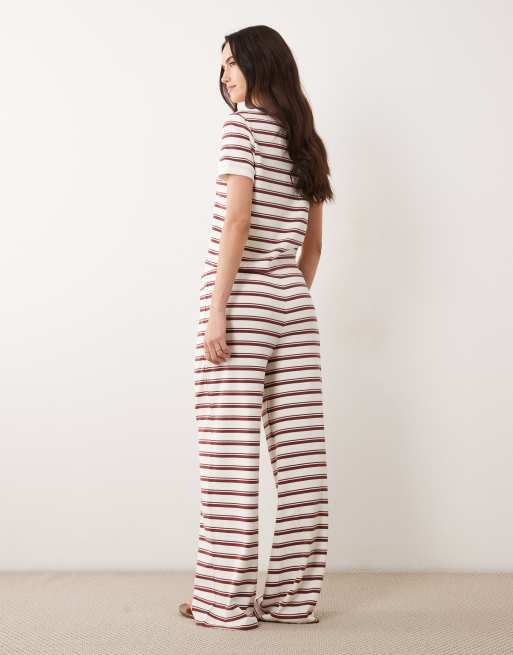 4th & Reckless ensemble 2 pièces pantalon large côtelé à taille à cordon de serrage, rayé crème et rouille, 3 de 5