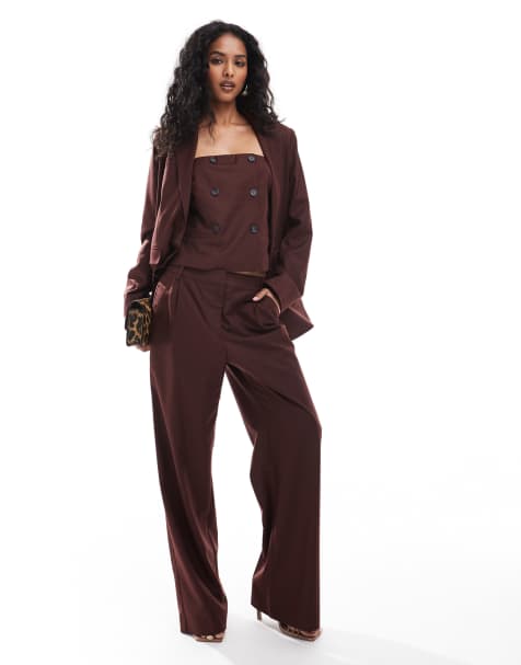 4th & Reckless - Ensemble blazer ajusté, top bandeau et pantalon large - Bordeaux - view 1