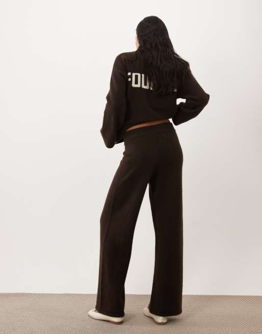 4th & Reckless ensemble coordonné pantalon large en maille couleur chocolat, 4 de 5