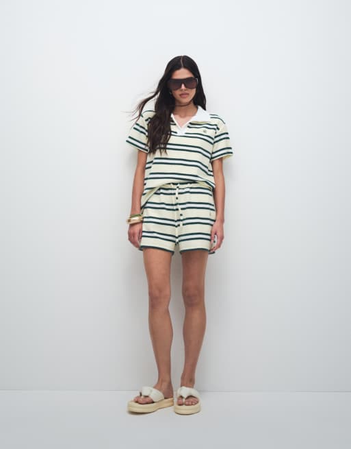 4th & Reckless - Ensemble en tissu éponge à rayures avec polo à col et short - Jaune, 3 de 7