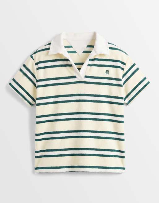 4th & Reckless - Ensemble en tissu éponge à rayures avec polo à col et short - Jaune, 5 de 7