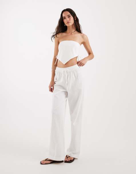 4th & Reckless - Ensemble top bandeau de plage en lin mélangé avec ourlet en pointe et pantalon - Blanc - view 1