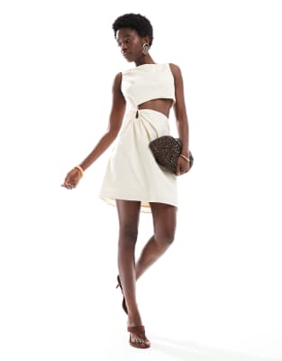 4th & Reckless exclusive contains linen cut out metal hardware mini dress in cream - view 1