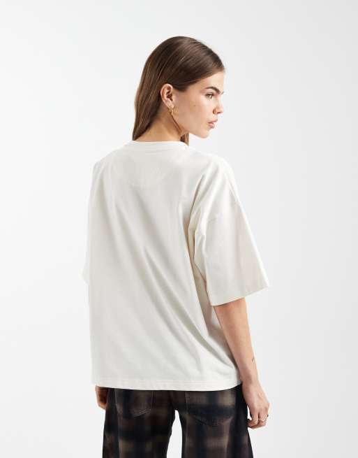 4th & Reckless exclusive embroidered logo everyday oversized t-shirt in cream, 3 of 4